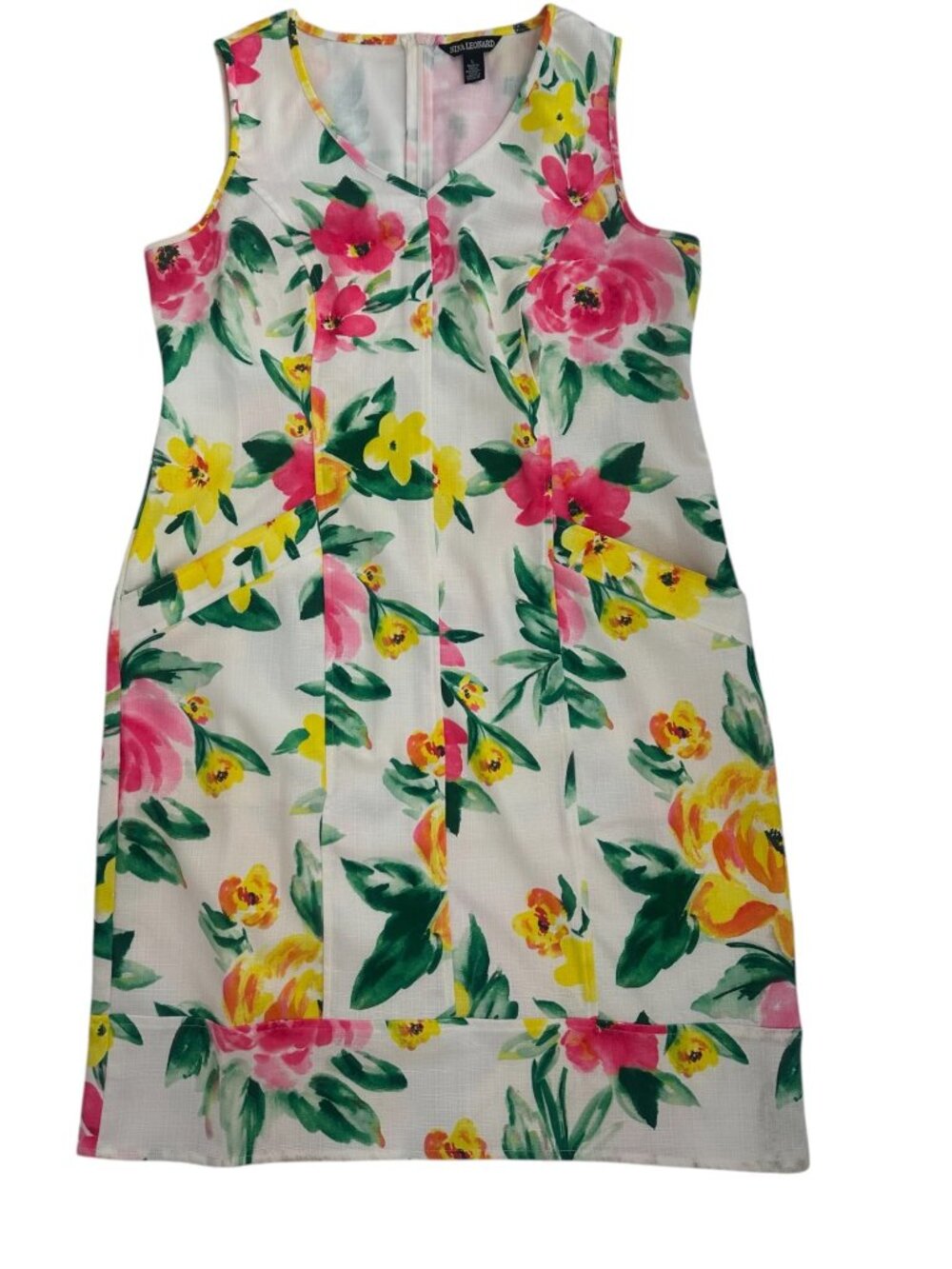 ✨ Nina Leonard Ivory Pink Yellow Floral Shift Dress Large ✨ - Picture 5 of 8